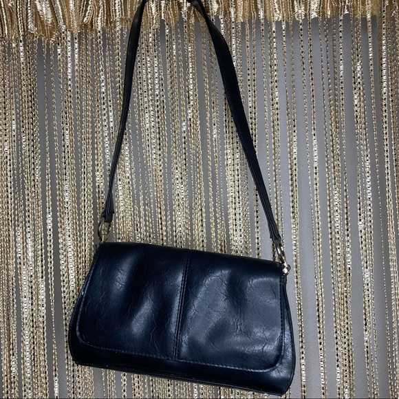 Y2k vintage black Liz Claiborne faux leather baguette bag handbag shoulder purse - Picture 1 of 11